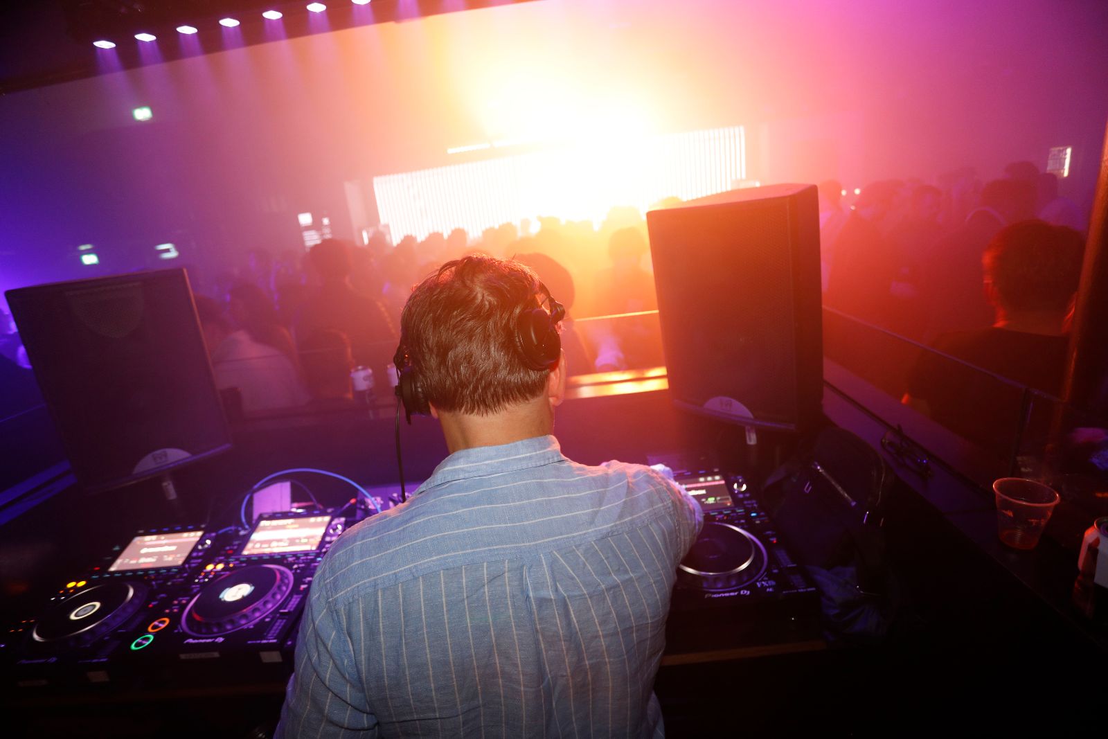 Steffner DJing, seen from behind the decks